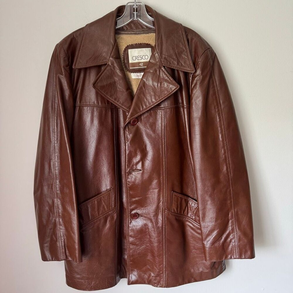 Vintage 70’s Cresco By Puritan Deadstock Leather Jacket With Lining Brown XL
